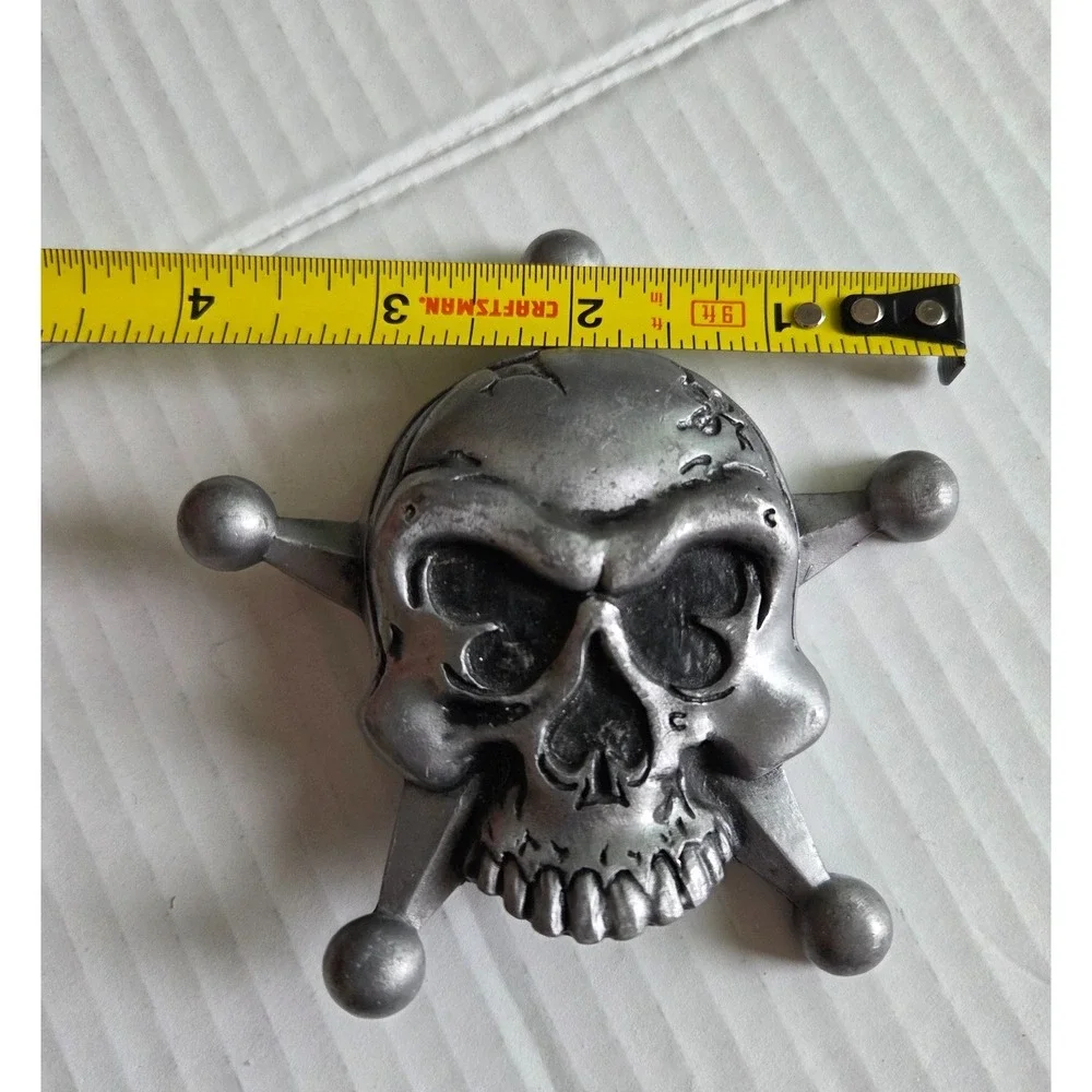 Heavy‎ Metal Mfg. USA Skull 5 Point Star Pirate Belt Buckle 3D Biker Rock Grunge